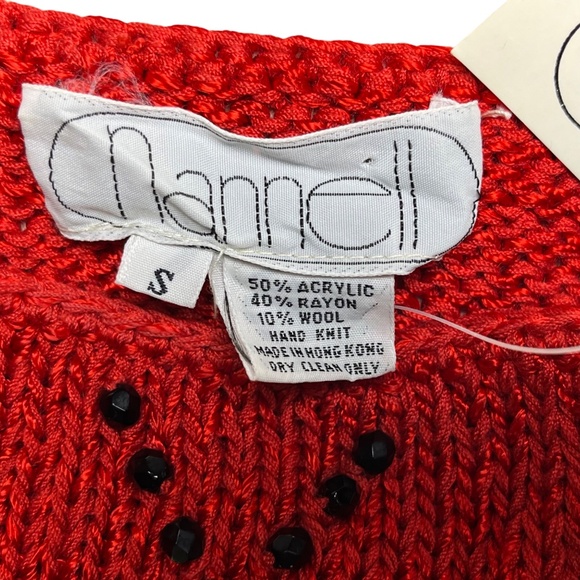 Nannell Beaded Sweater Red Black Vintage 80’s Hand-knit Rayon Blend Size Small - Picture 8 of 10